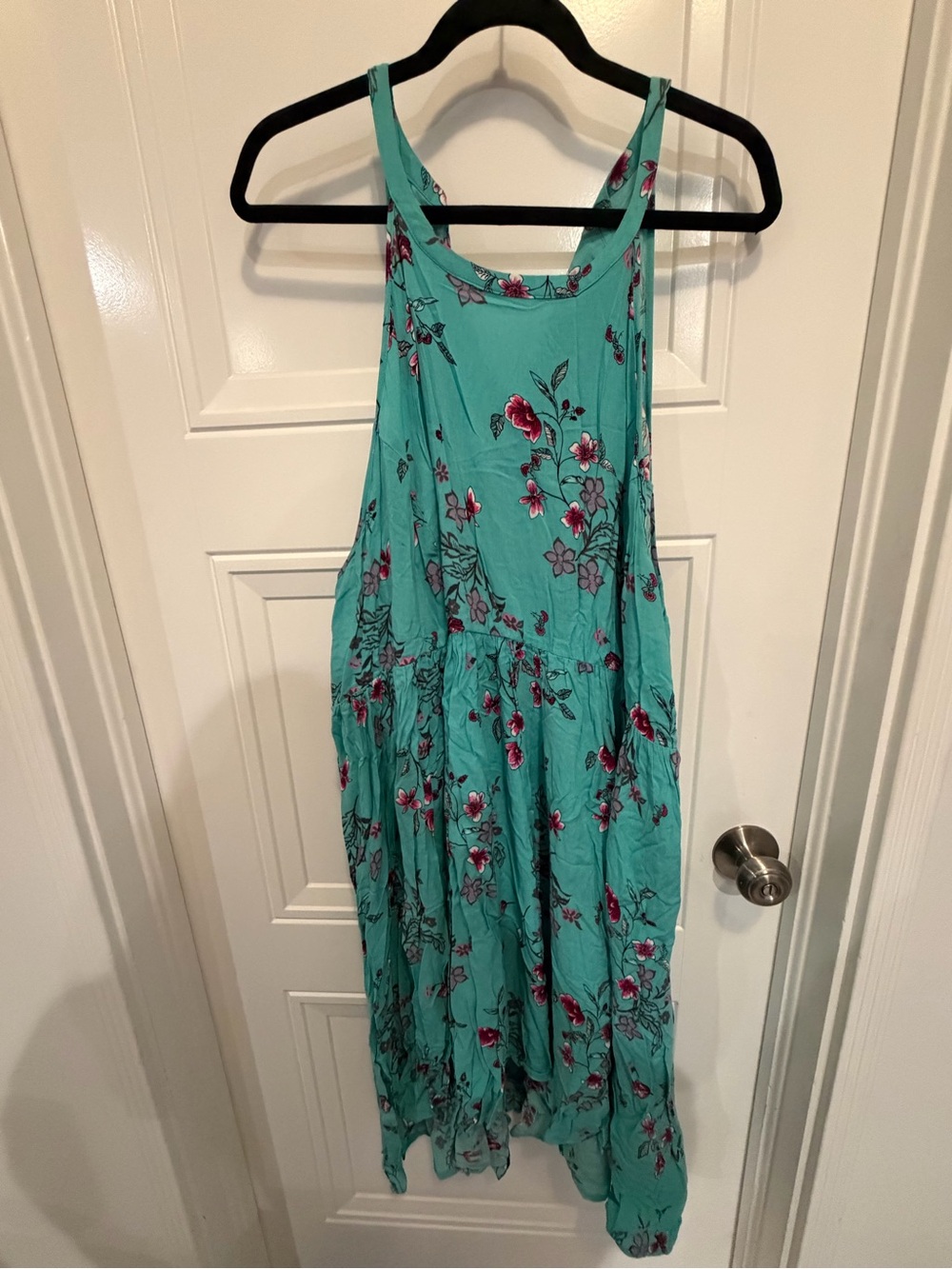 Turquoise Floral Sleeveless Midi/Maxi Dress Pink Flowers Flowy Boho